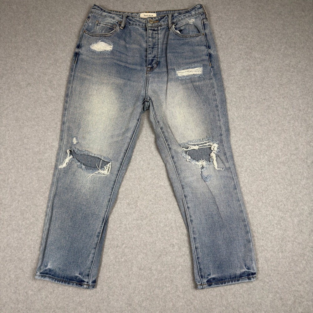 PacSun Mom Jean Light Wash Distressed High Rise Button Fly Denim Size 30